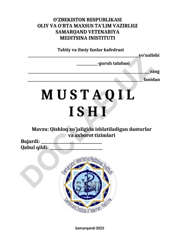 Qishloq xo'jaligida ishlatiladigan dasturlar va axborot tizimlari