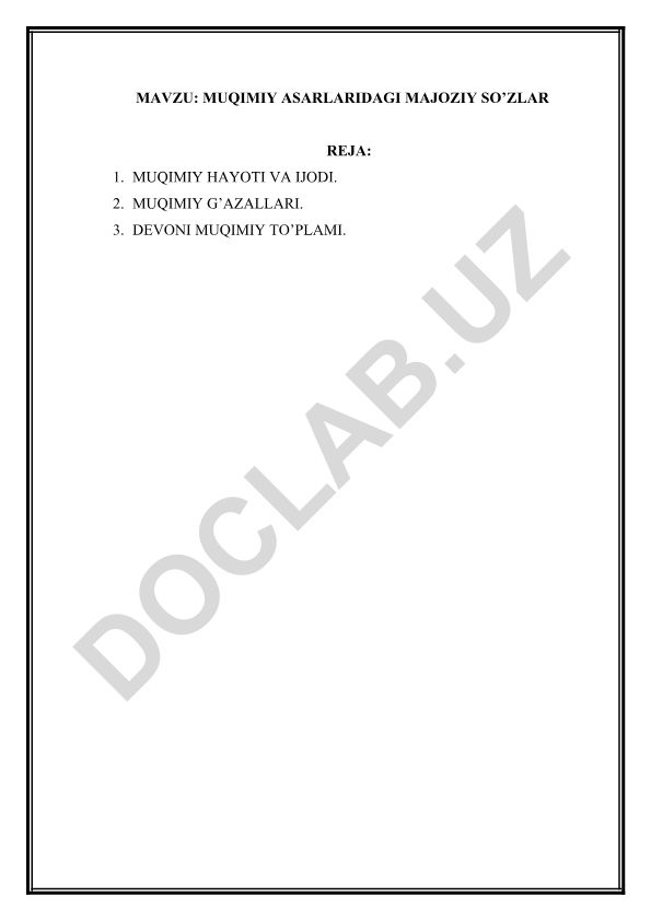 Muqimiy asarlaridagi majoziiy so'zlar