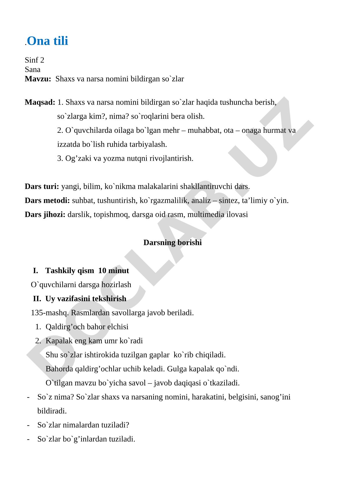 Shaxs va narsa nomini bildirgan so'zlar