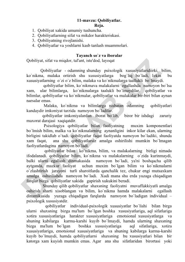Qobiliyatlar haqida umumiy tushuncha va ularning rivojlanishi