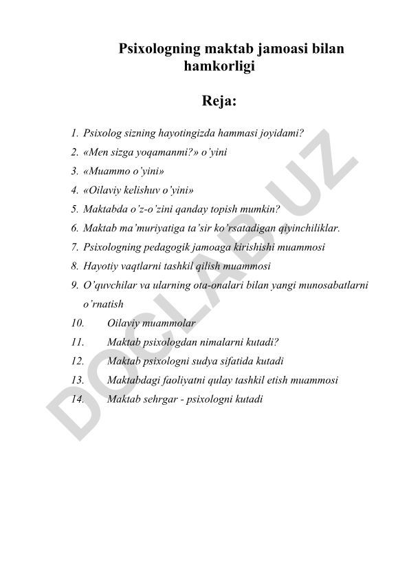 Maktab psixologining pedagogik jamoaga integratsiyasi va muammolari