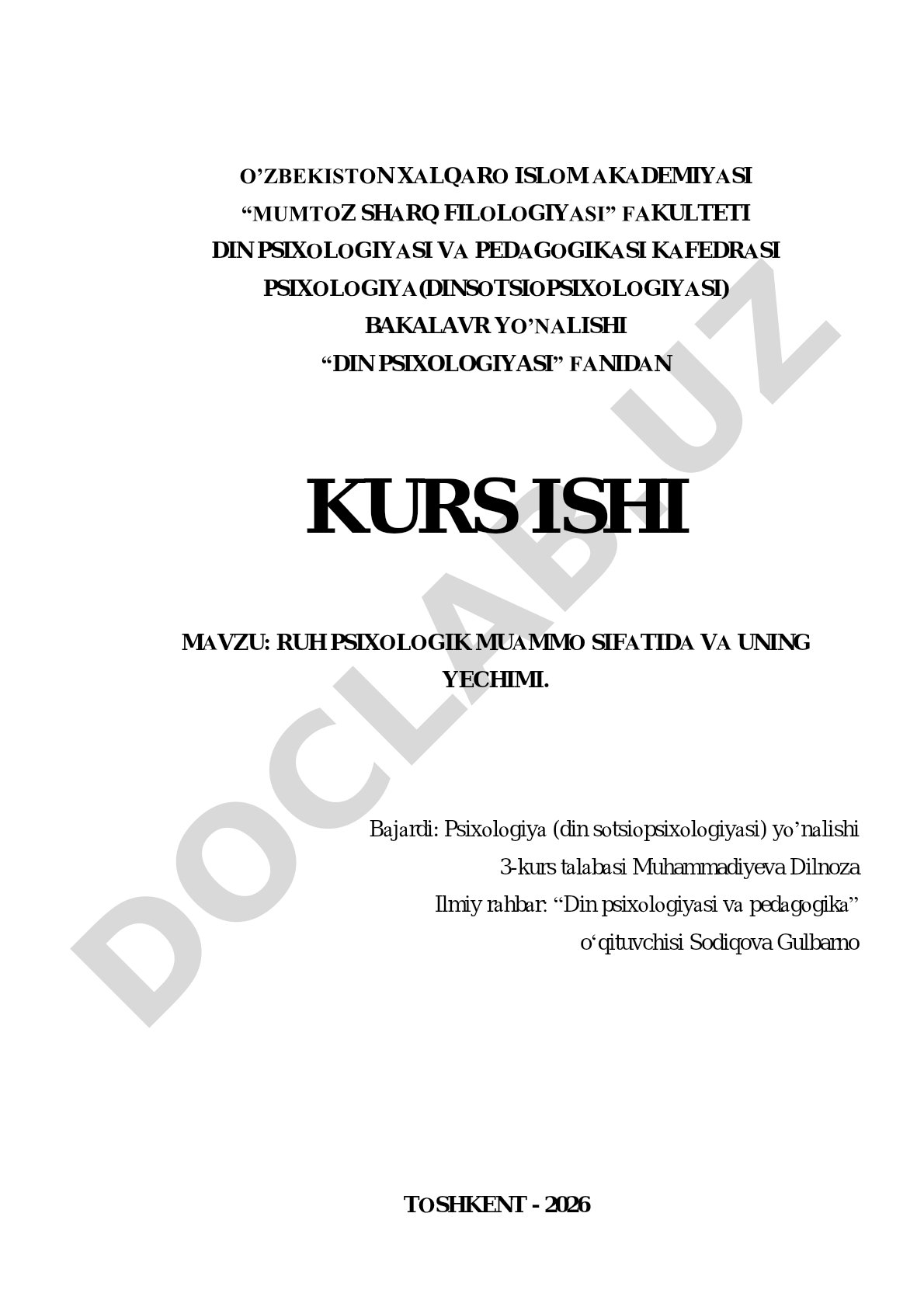 Ruh psixologik muammo sifatida va uning yechimi