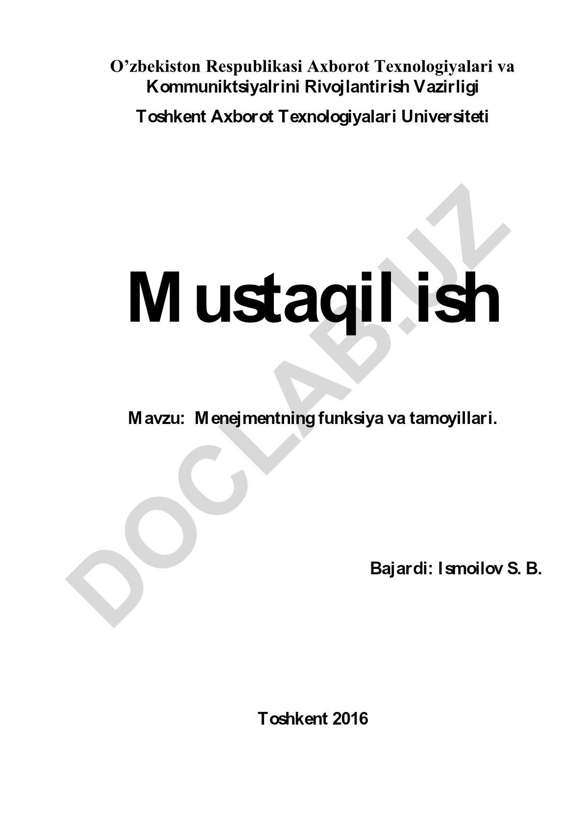 Menejmentning funksiya va tamoyillari