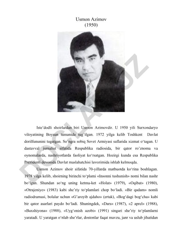 Usmon Azimov hayoti va ijodi