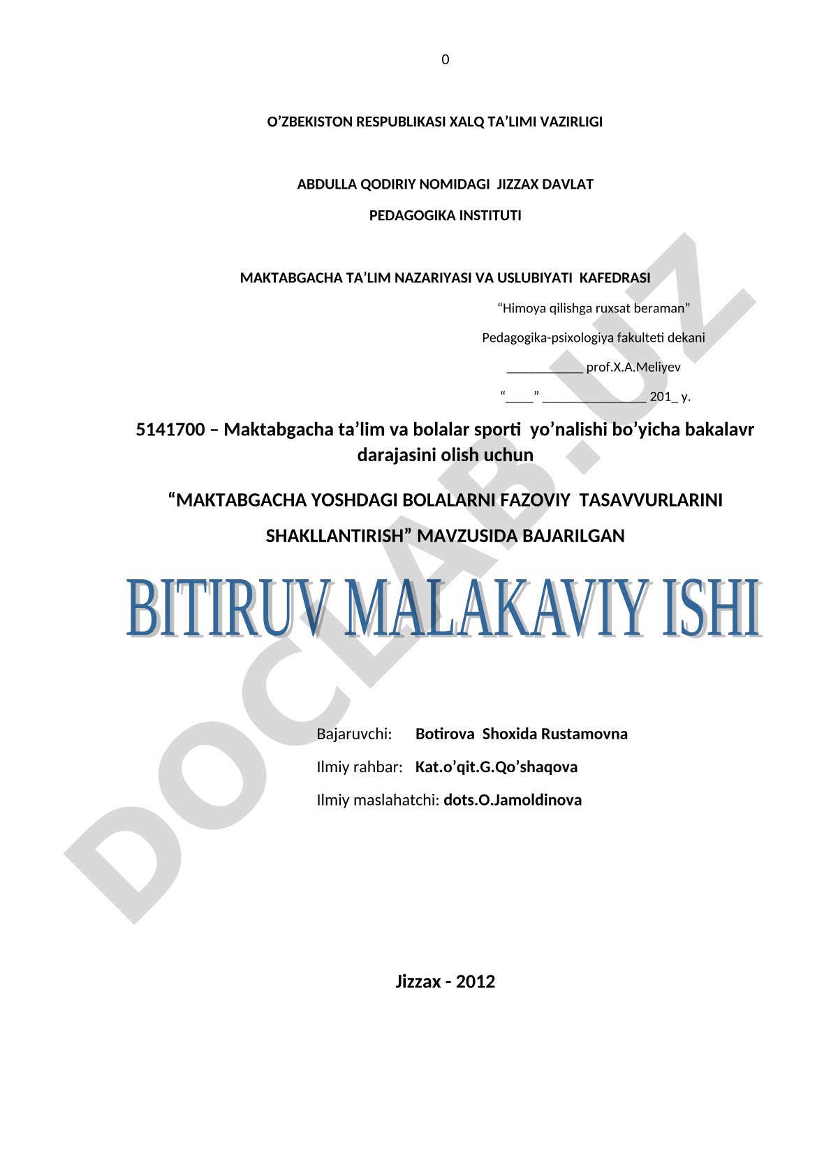 Maktabgacha yoshdagi bolalarni fazoviy tasavvurlarini shakllantirish