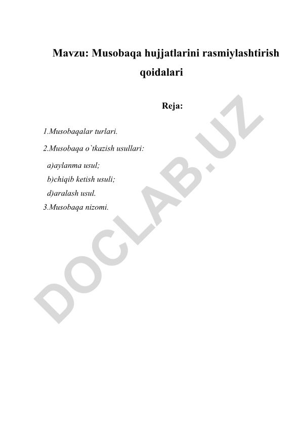 Musobaqa hujjatlarini rasmiylashtirish qoidalari