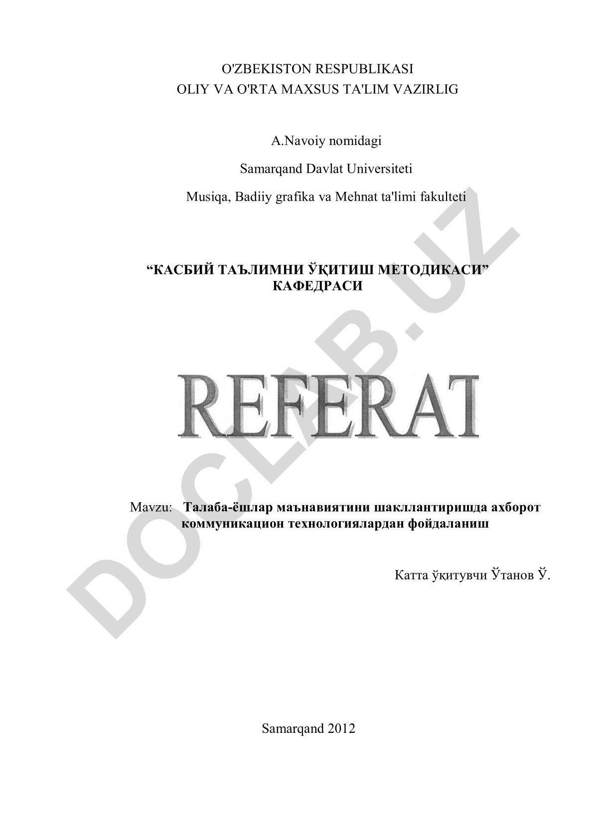 Талаба-ёшлар маънавиятини шакллантиришда ахборот коммуникацион технологиялардан фойдаланиш