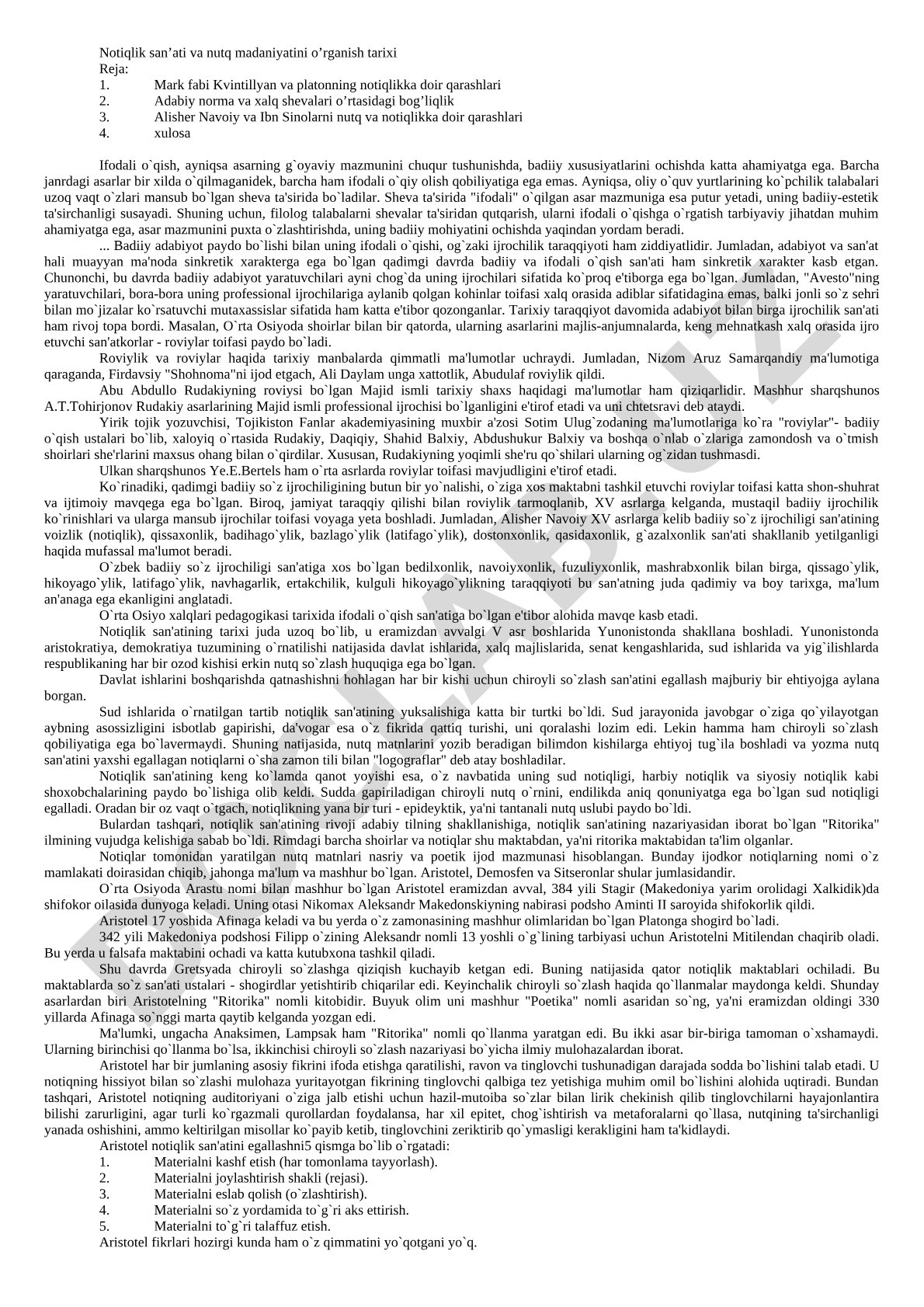 Notiqlik san’ati va nutq madaniyatini o’rganish tarixi