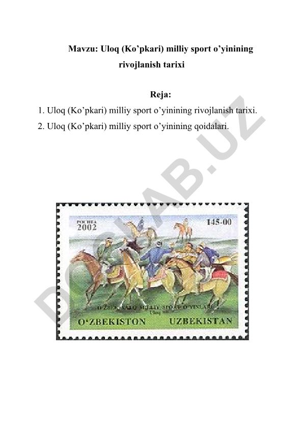Uloq (Ko’pkari) milliy sport o’yinining rivojlanish tarixi