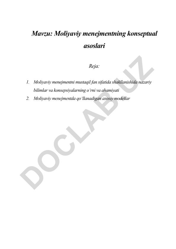 Moliyaviy menejmentning konseptual asoslari