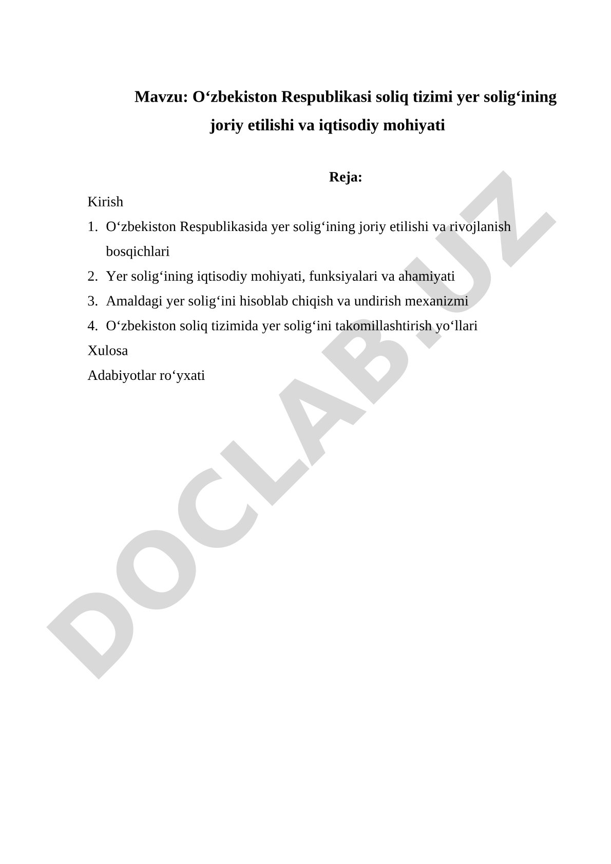 Oʻzbekiston Respublikasi soliq tizimi yer soligʻining joriy etilishi va iqtisodiy mohiyati