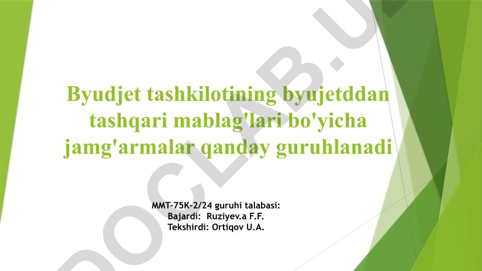 Byudjet tashkilotlarida byudjetdan tashqari mablag'lar bo'yicha jamg'armalar guruhlanishi