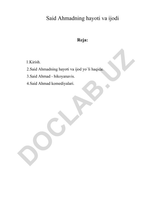 Said Ahmadning hayoti va ijodi