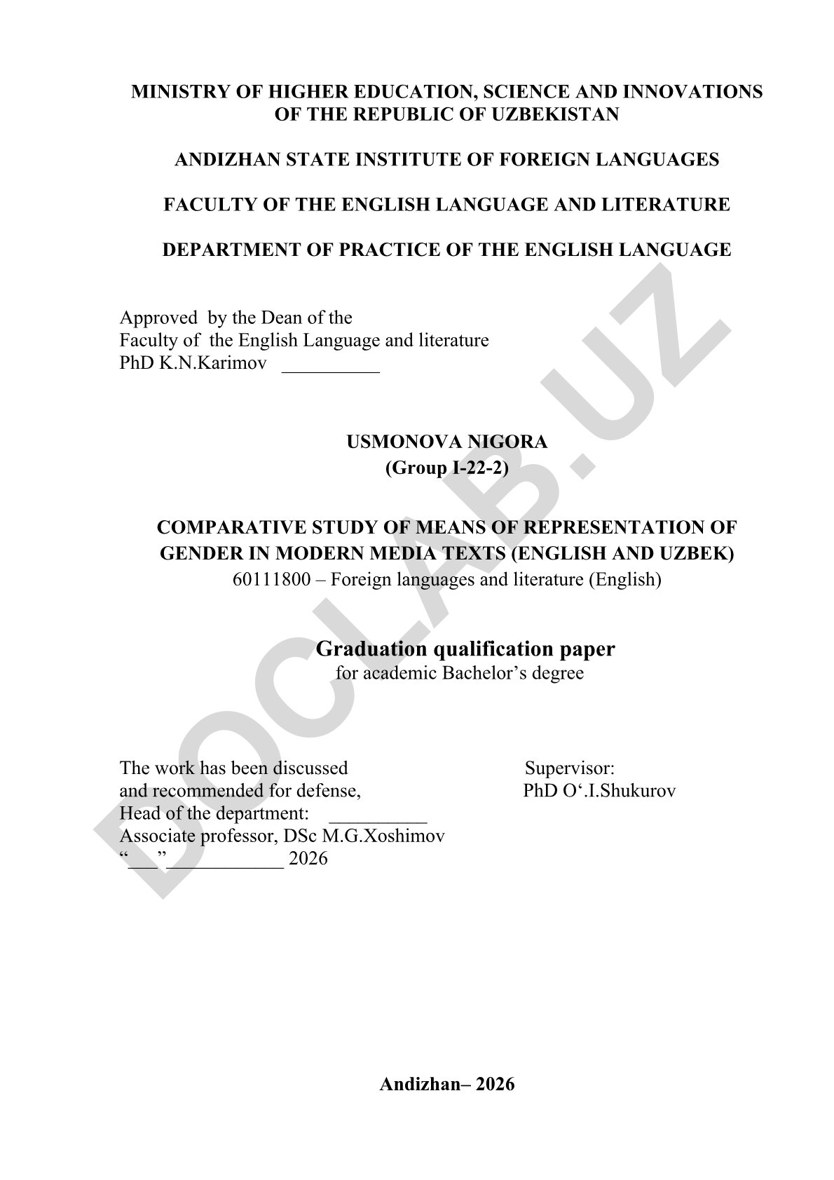 Comparative Study of Means of Representation of Gender in Modern Media Texts (English and Uzbek)