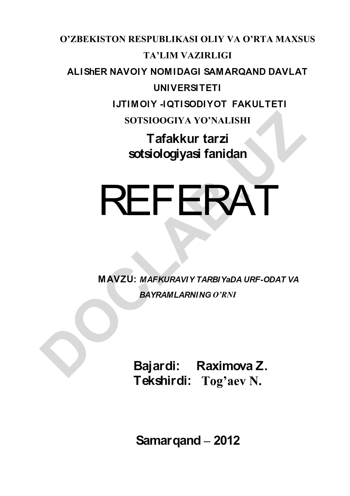 Mafkuraviy tarbiyada urf-odat va bayramlarning o'rni