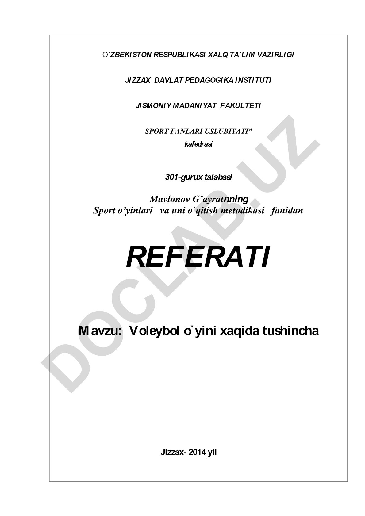 Voleybol o'yini haqida tushuncha