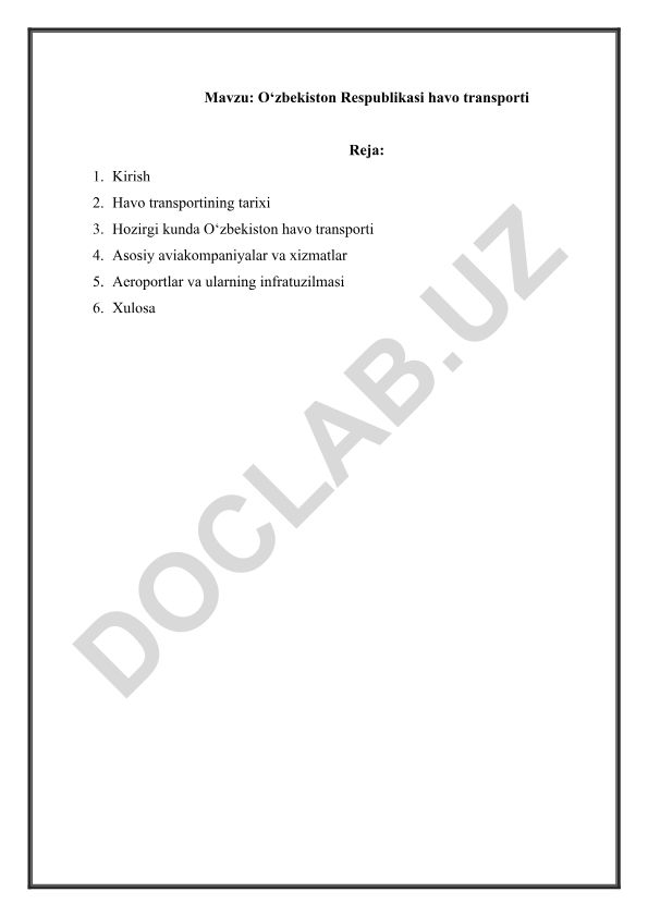 O‘zbekiston Respublikasi havo transporti