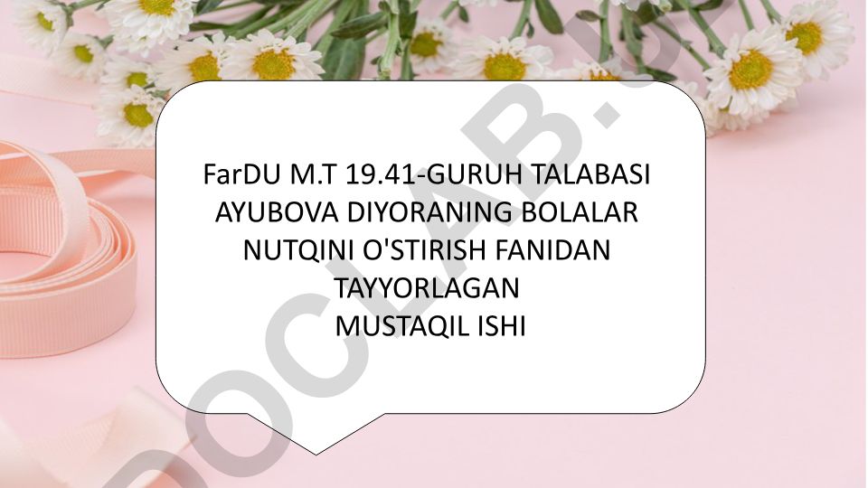 Bolalar nutqini o'stirish fanidan mustaqil ish rejasi