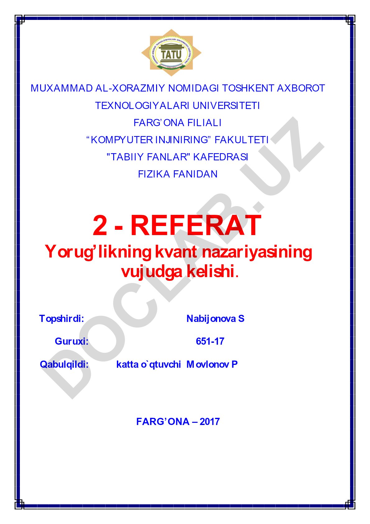 Yorug'likning kvant nazariyasining vujudga kelishi