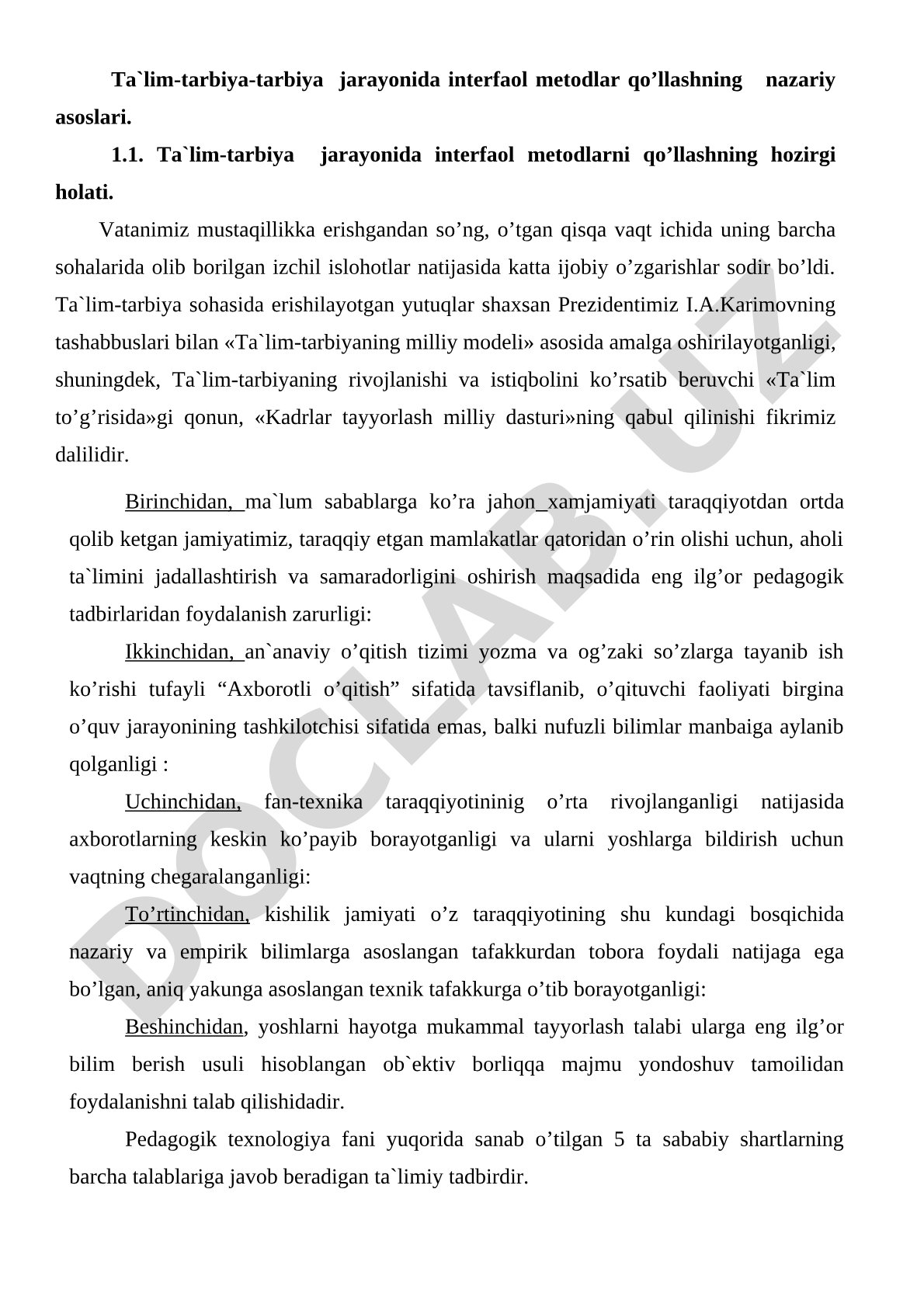 Ta'lim-tarbiya jarayonida interfaol metodlar qo'llashning nazariy asoslari