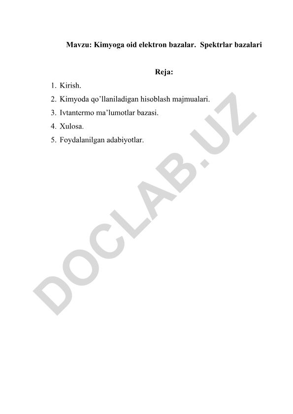 Kimyoga oid elektron bazalar. Spektrlar bazalari