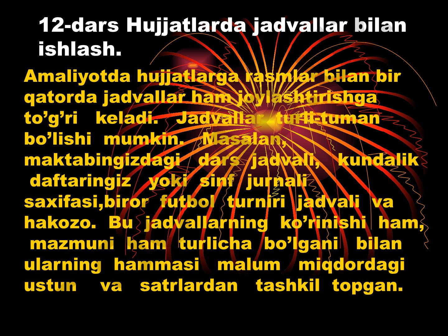 Hujjatlarda jadvallar bilan ishlash