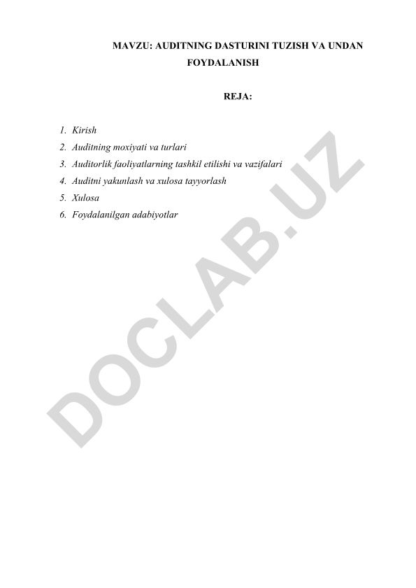 Auditning dasturini tuzish va undan foydalanish