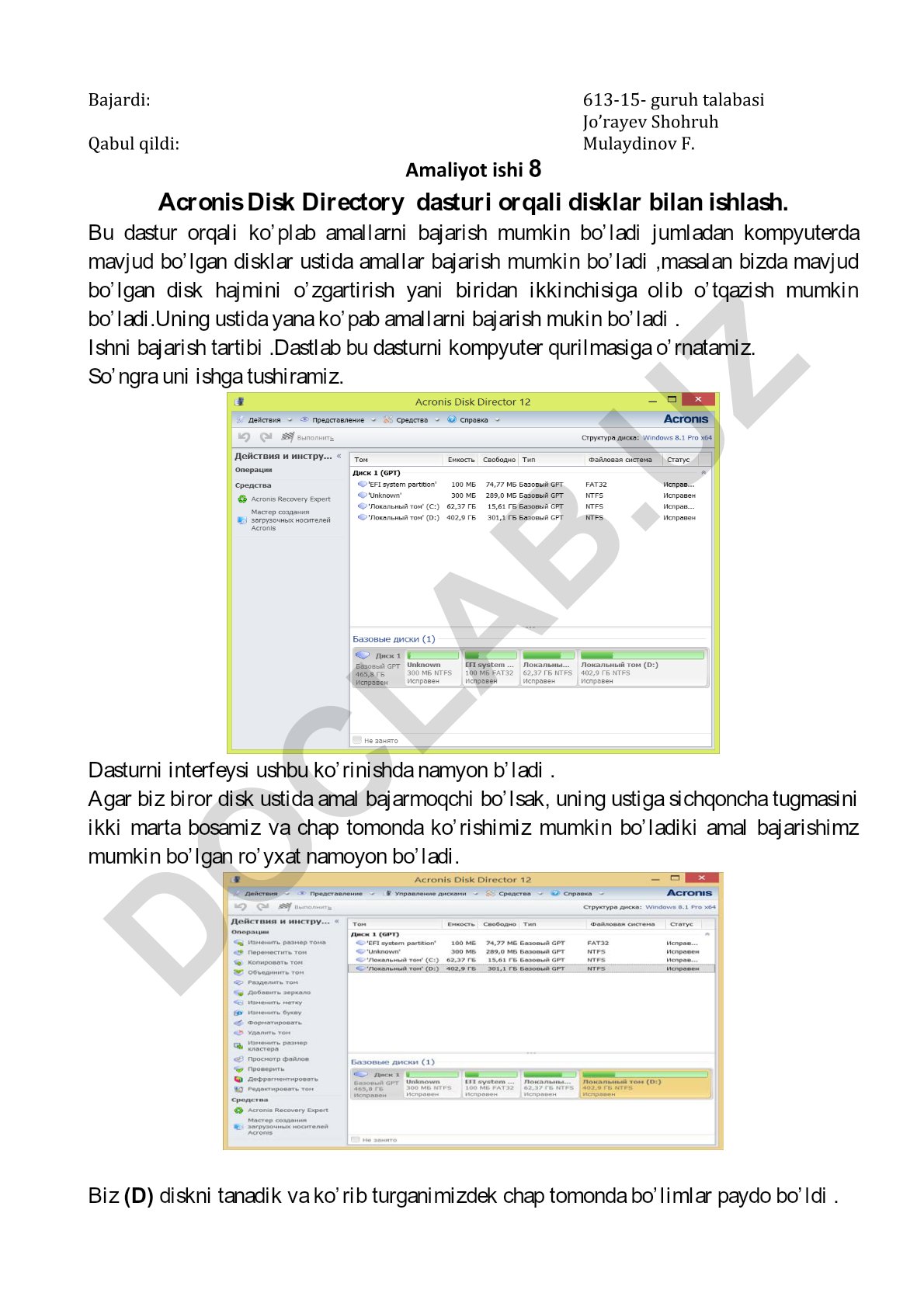 Acronis Disk Director dasturi orqali disklar bilan ishlash