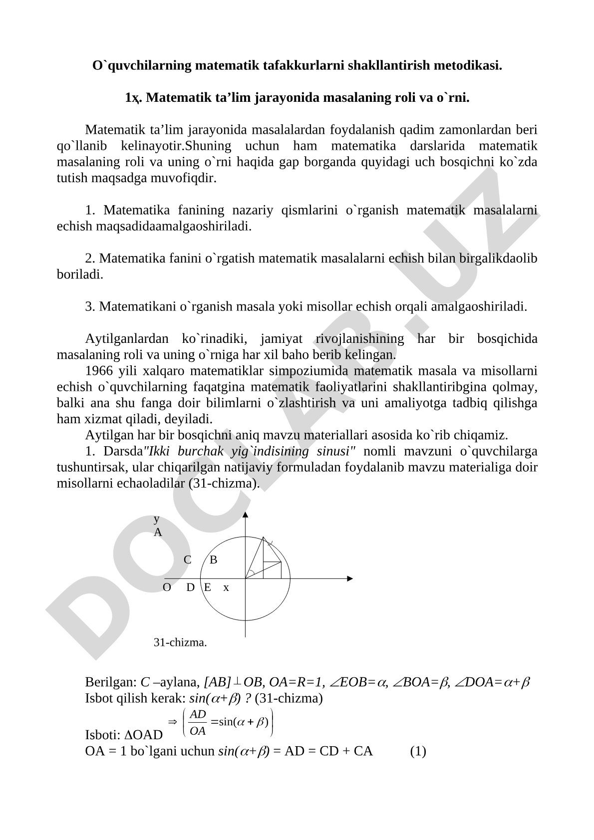 O'quvchilarning matematik tafakkurlarini shakllantirish metodikasi
