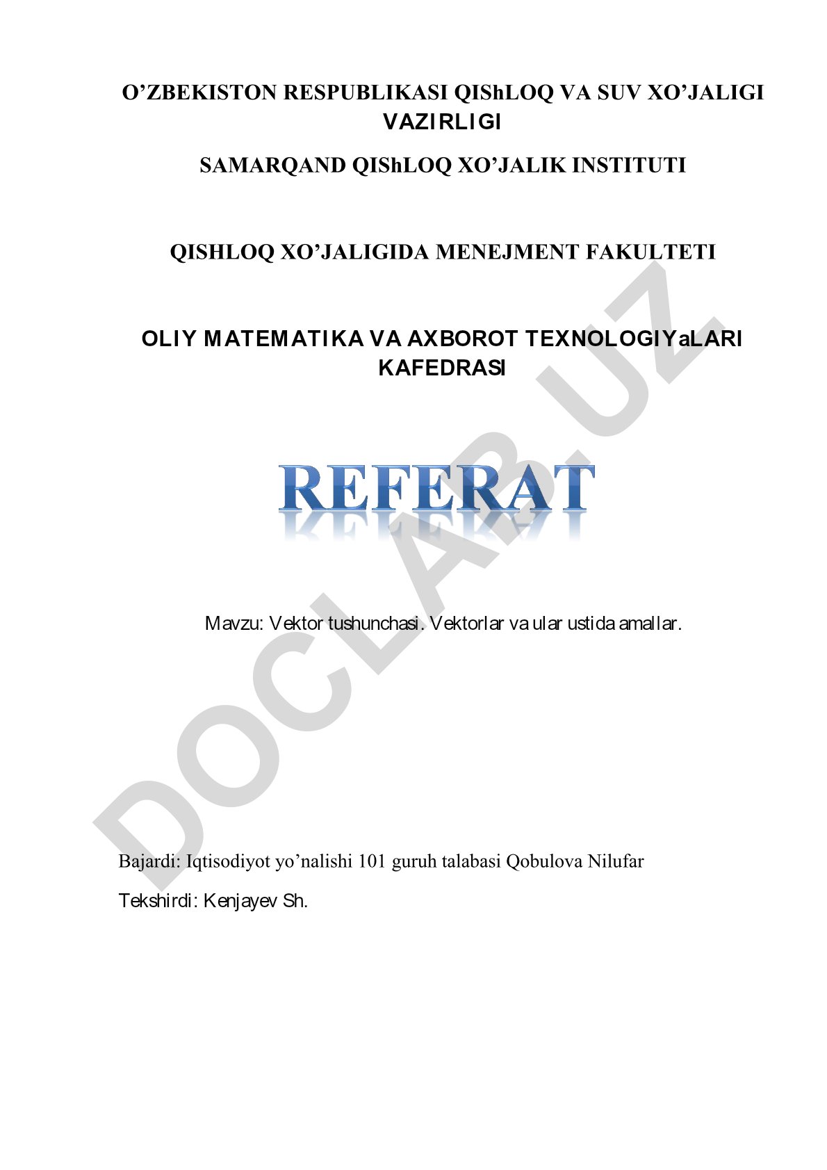 Vektor tushunchasi. Vektorlar va ular ustida amallar