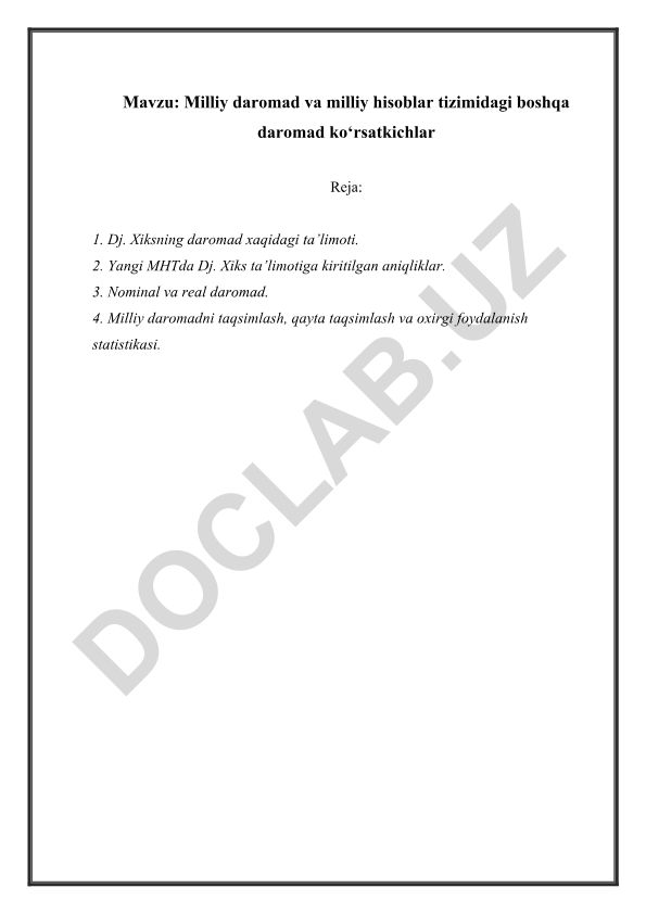 Milliy daromad va milliy hisoblar tizimidagi boshqa daromad ko‘rsatkichlar