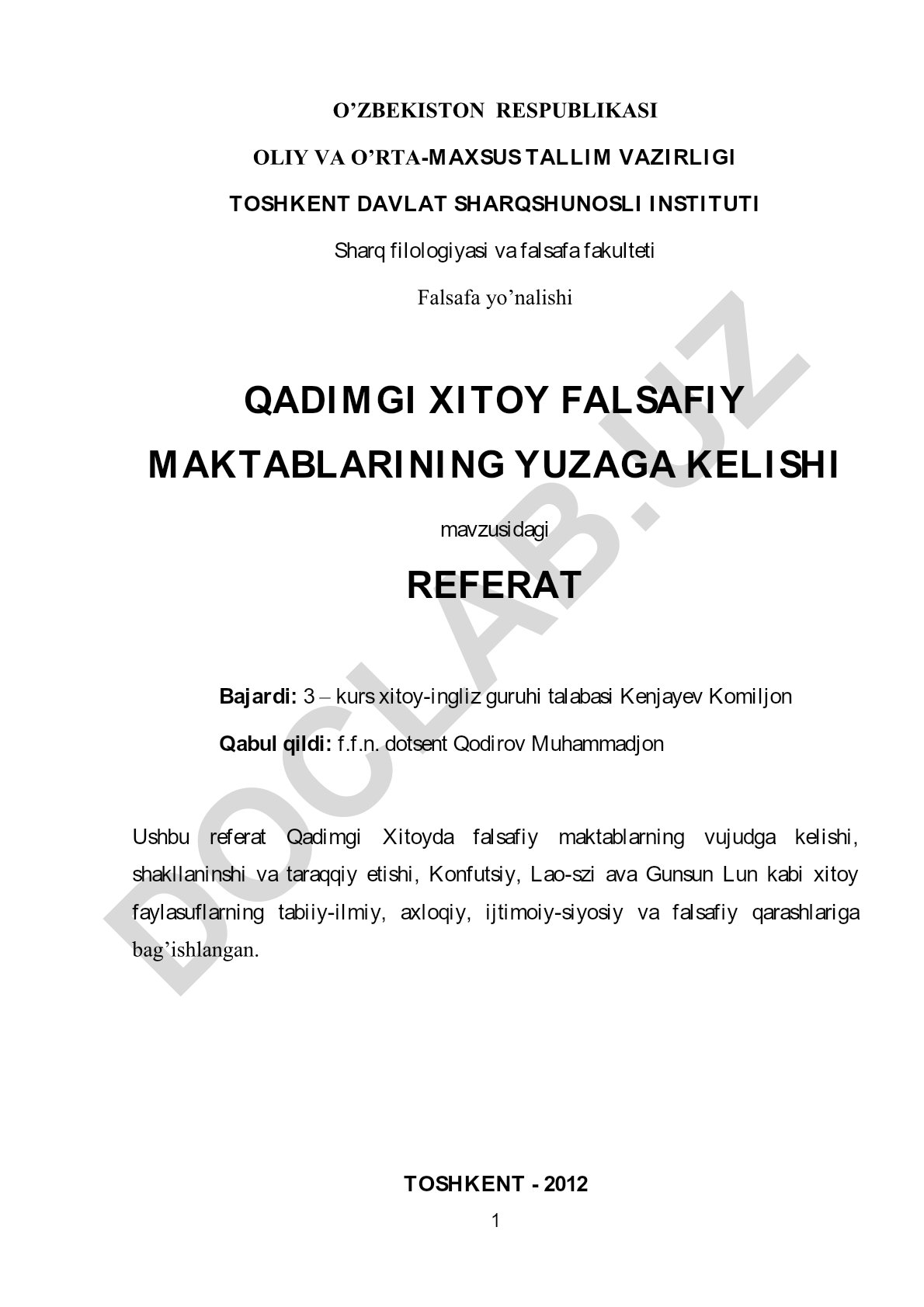 Qadimgi Xitoy falsafiy maktablarining yuzaga kelishi