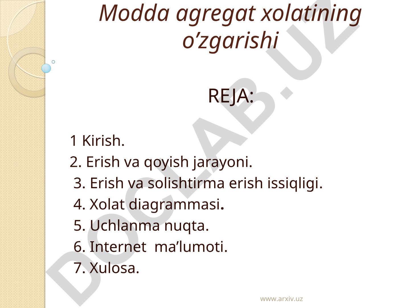 Modda agregat holatining o'zgarishi