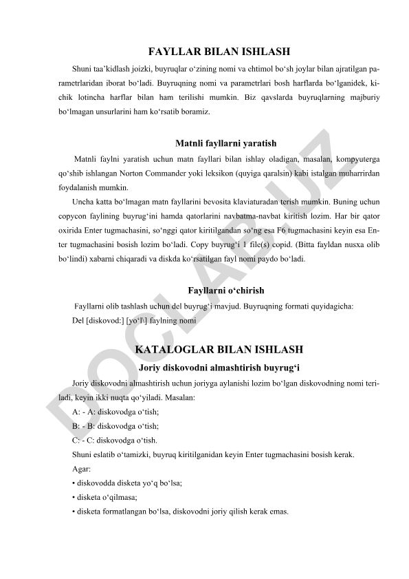 Fayllar va kataloglar bilan ishlash