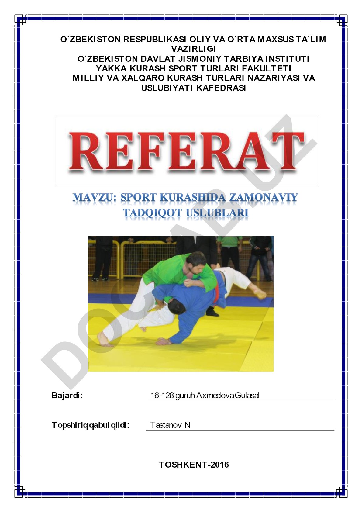 Sport kurashida zamonaviy tadqiqot uslublari