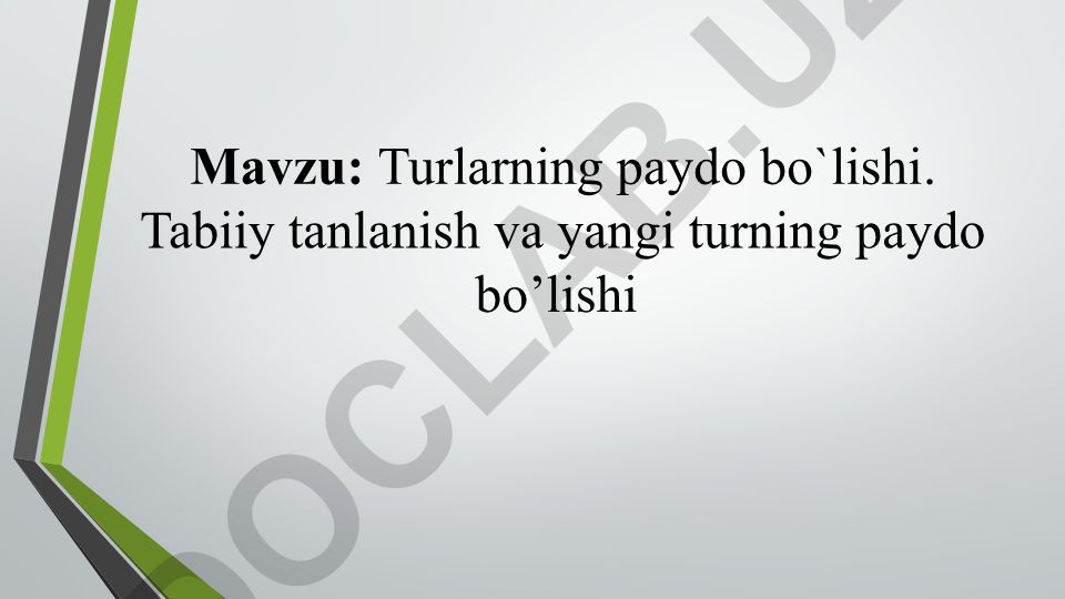 Turlarning paydo bo'lishi. Tabiiy tanlanish va yangi turning paydo bo'lishi