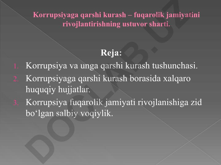 Korrupsiyaga qarshi kurash va fuqarolik jamiyati rivojlanishi