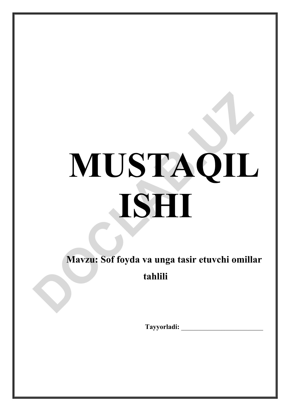 Sof foyda va unga tasir etuvchi omillar tahlili