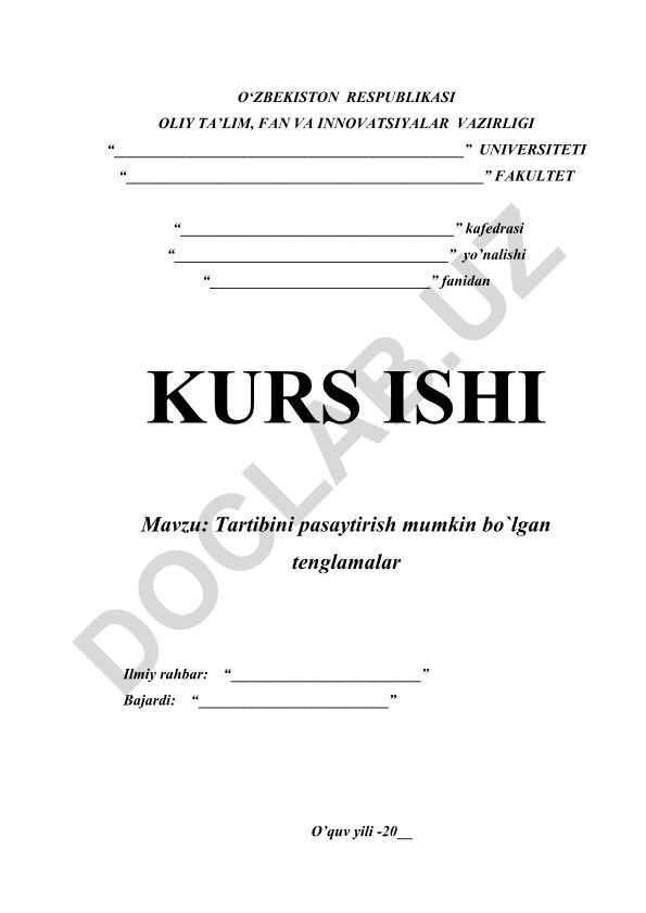 Tartibini pasaytirish mumkin bo'lgan tenglamalar