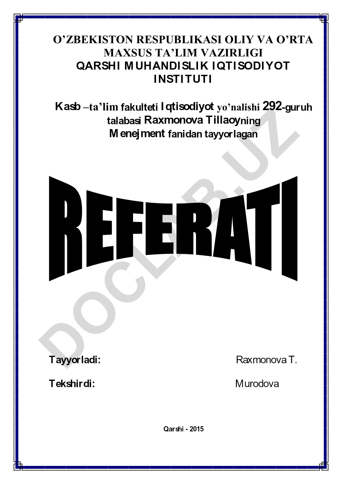 O'zbekistonda iqtisodiy islohotlar va mehnatni tashkil qilish