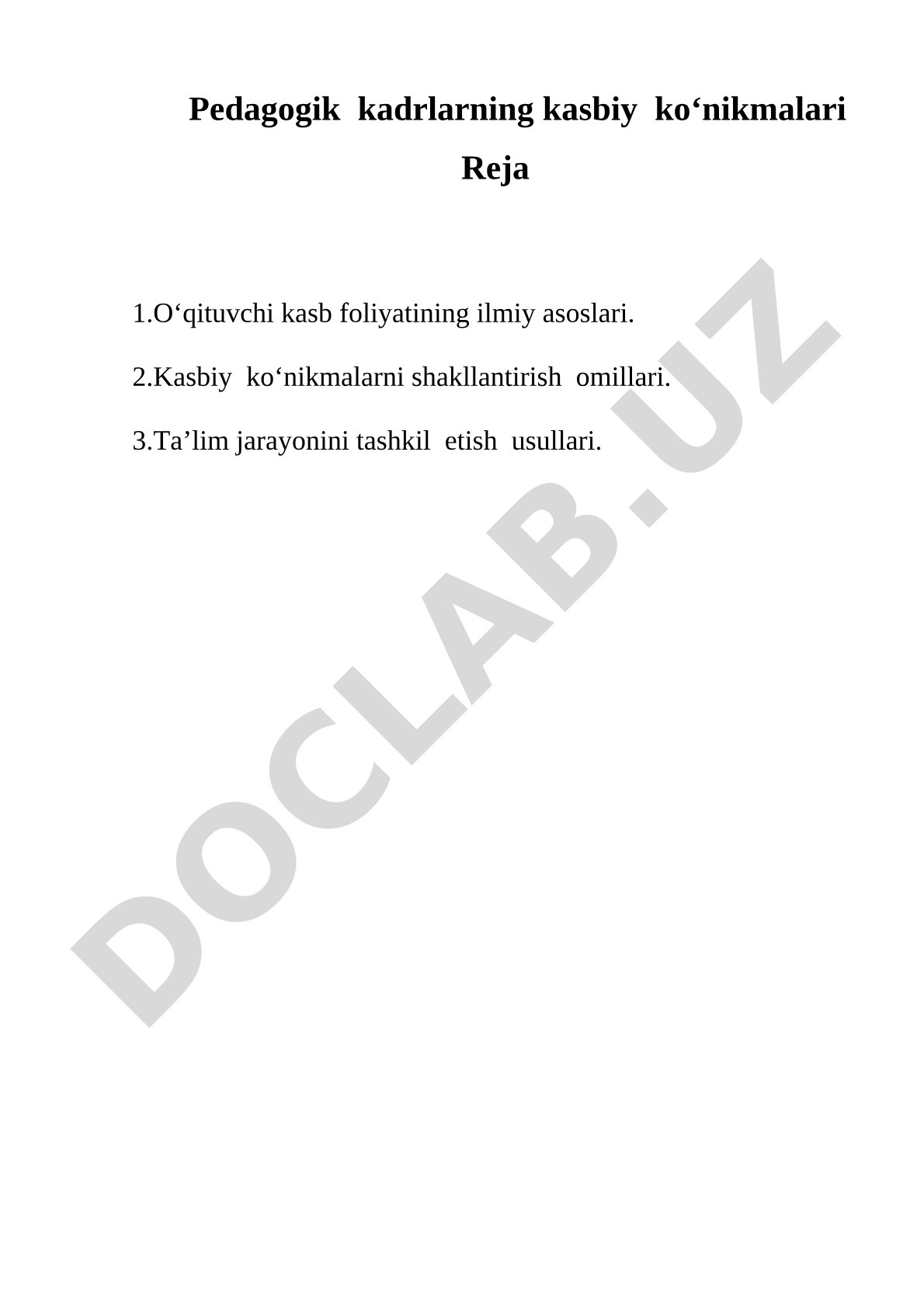 Pedagogik kadrlarning kasbiy ko'nikmalari