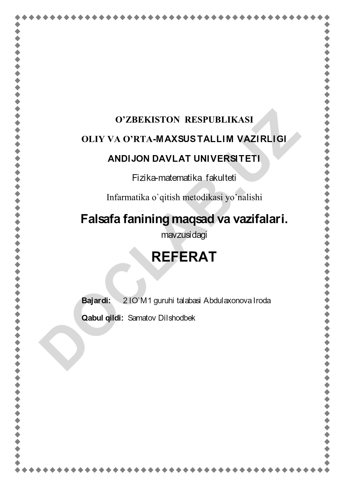 Falsafa fanining maqsad va vazifalari