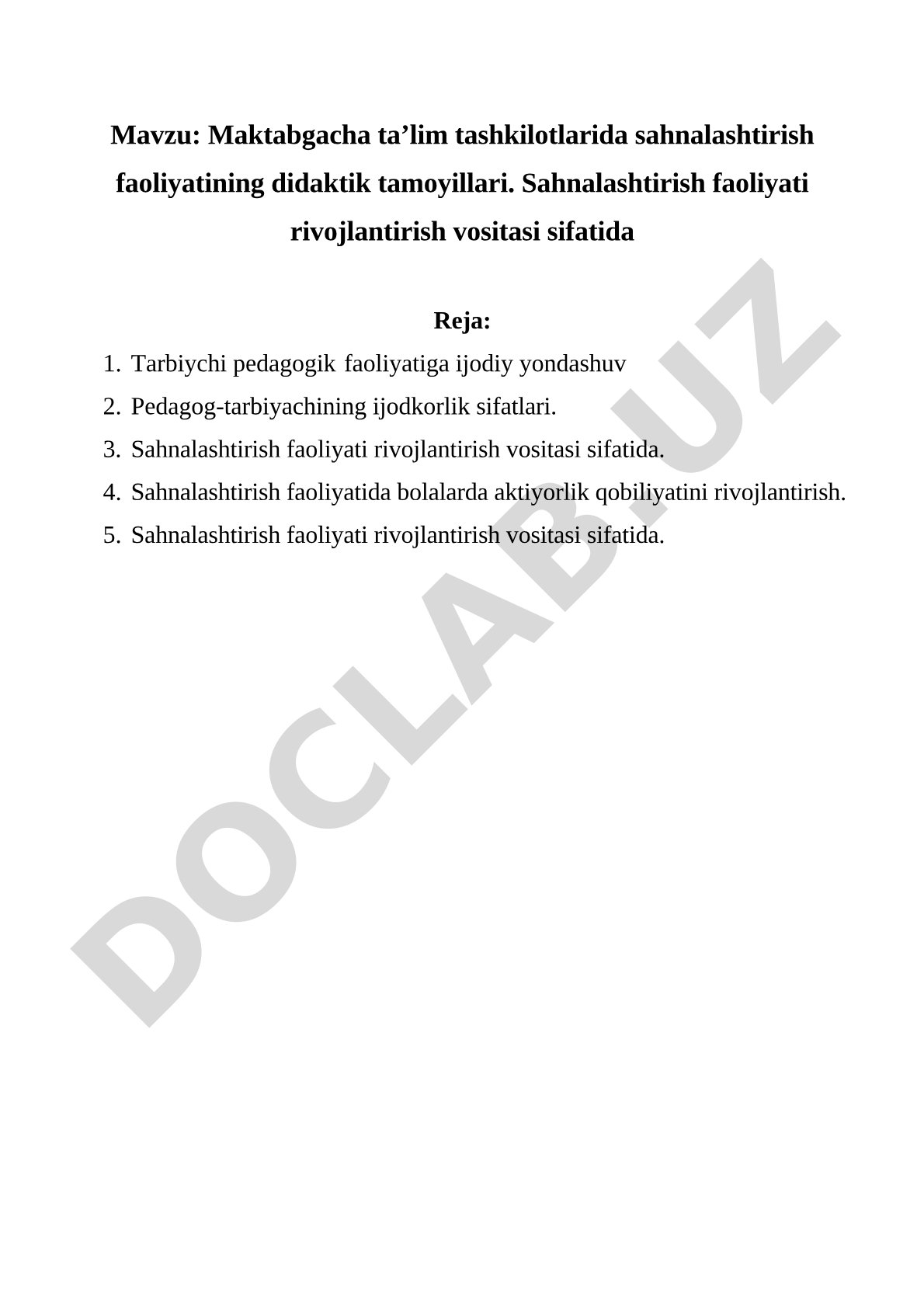 Maktabgacha ta’lim tashkilotlarida sahnalashtirish faoliyatining didaktik tamoyillari