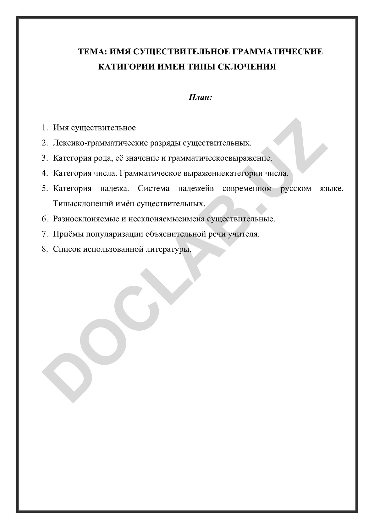 Имя существительное: грамматические категории и типы склонения