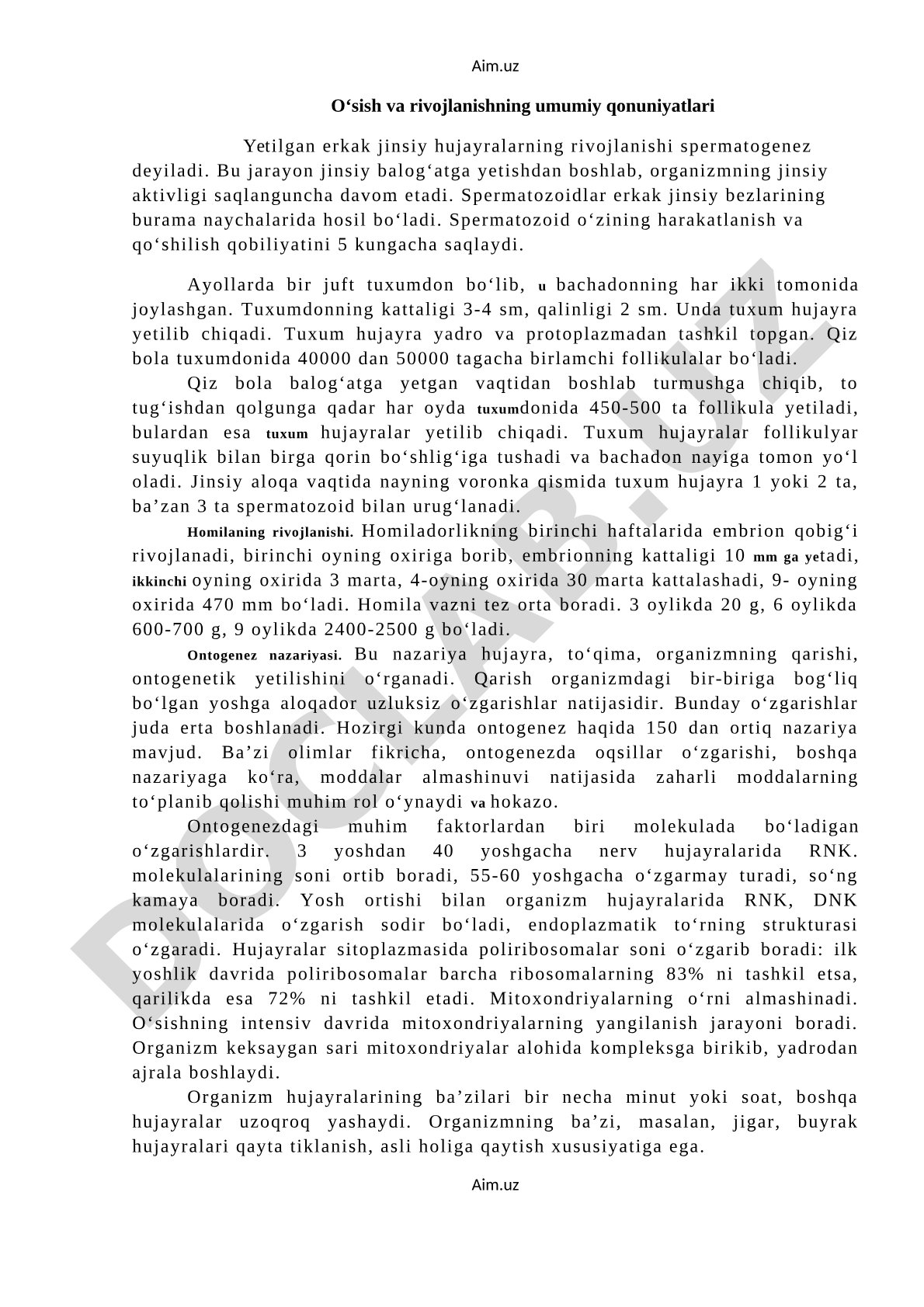 O'sish va rivojlanishning umumiy qonuniyatlari