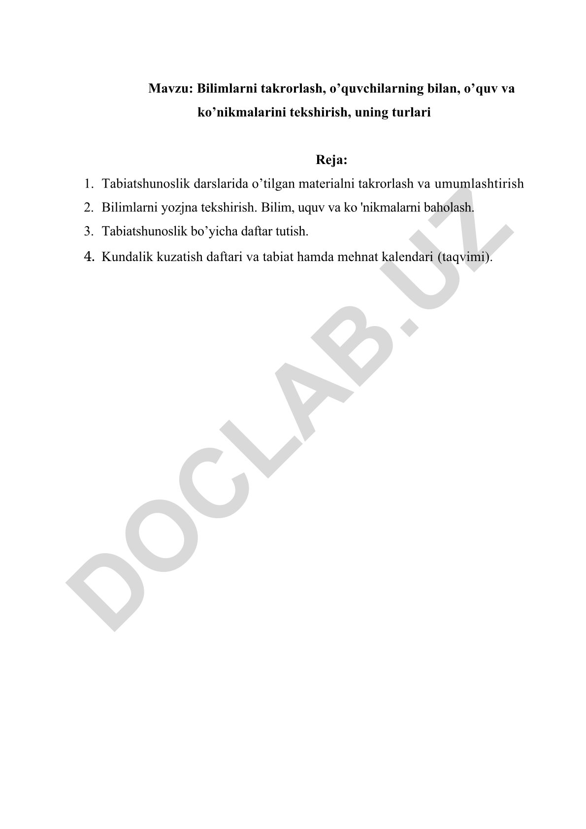 Bilimlarni takrorlash, o'quvchilarning bilim, o'quv va ko'nikmalarini tekshirish