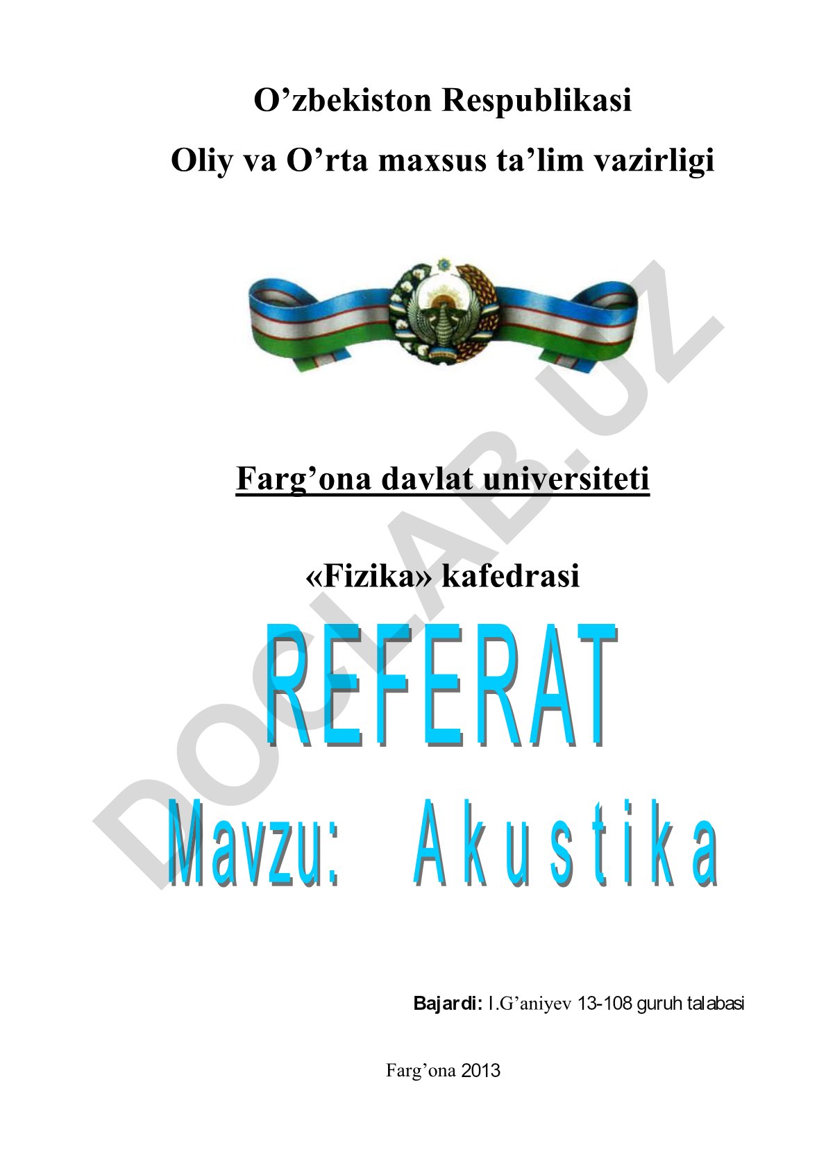Akustika - tovush va uning modda bilan o'zaro ta'siri