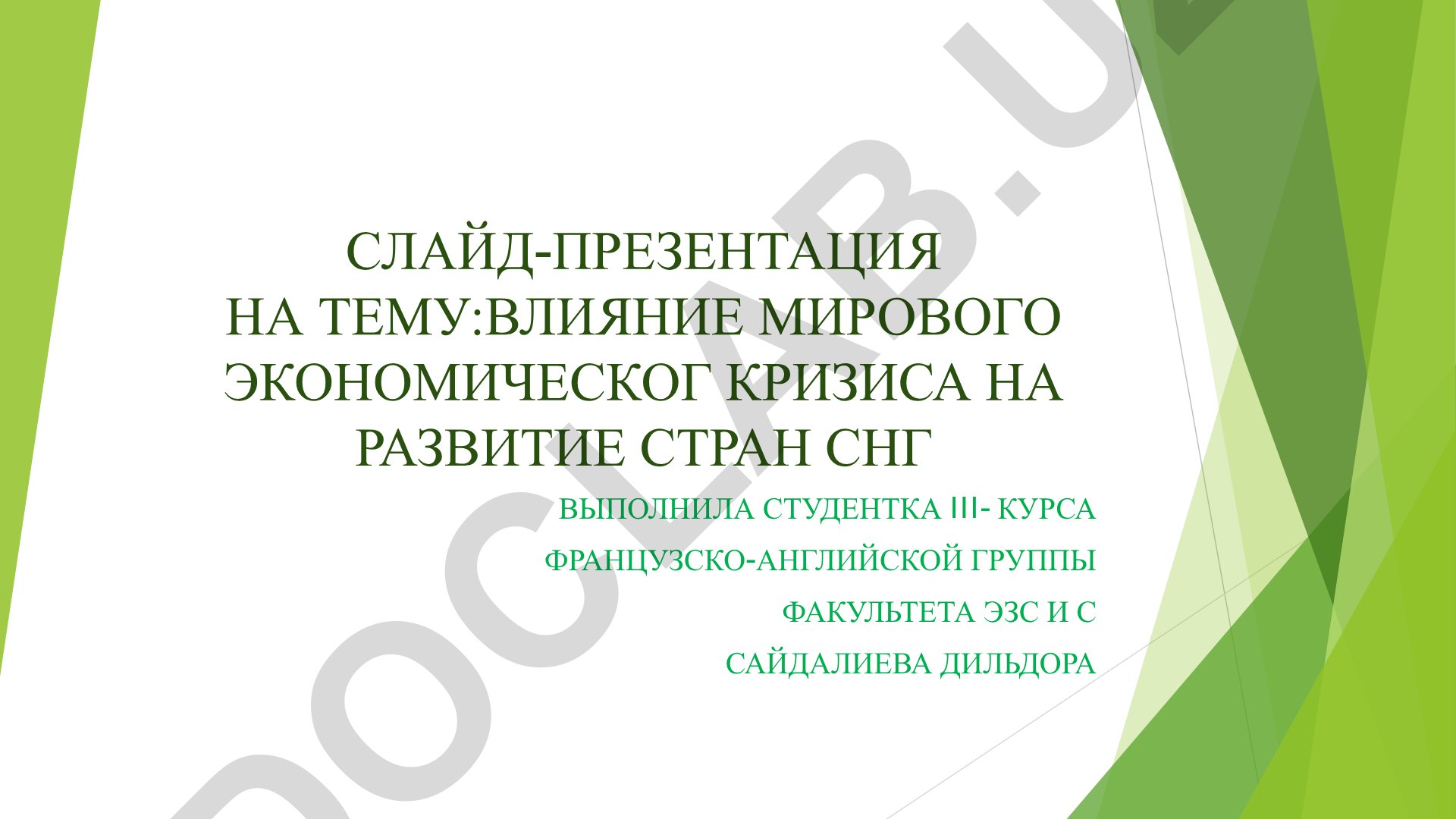 Влияние мирового экономического кризиса на развитие стран СНГ