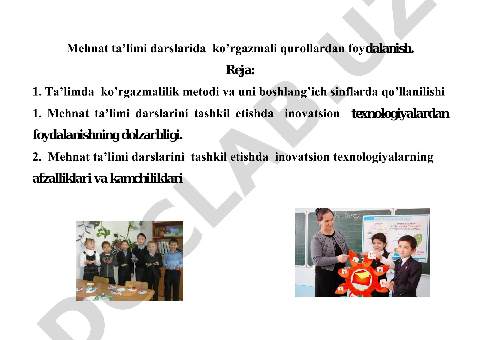 Mehnat ta'limi darslarida ko'rgazmali qurollardan foydalanish