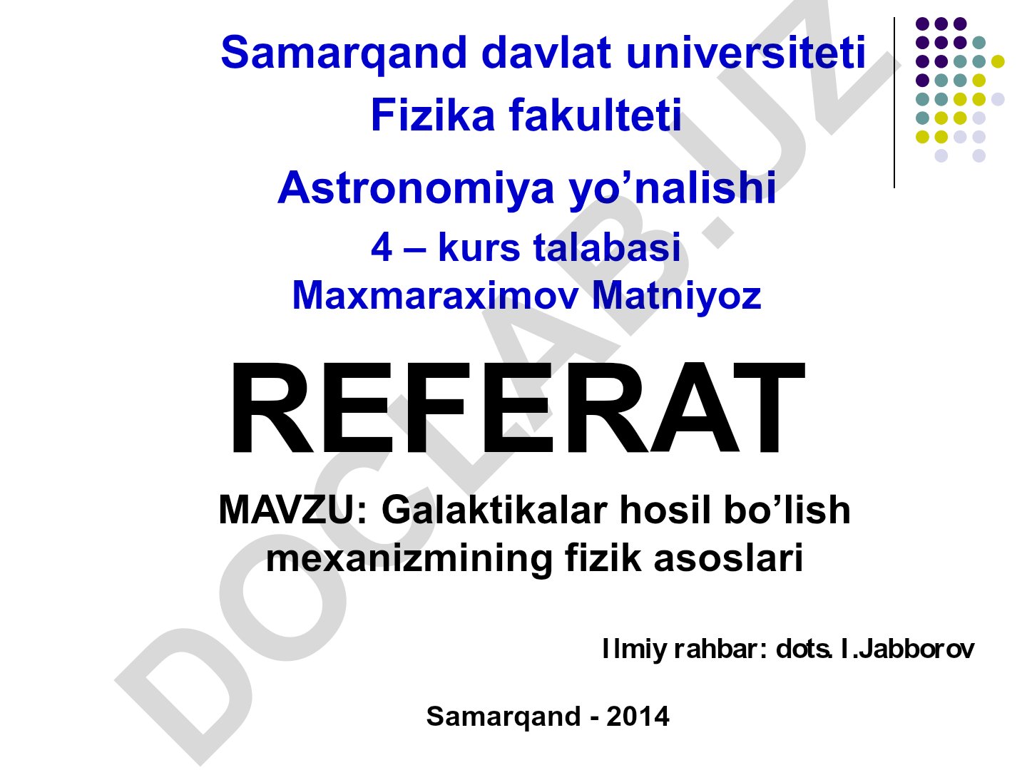Galaktikalar hosil bo'lish mexanizmining fizik asoslari